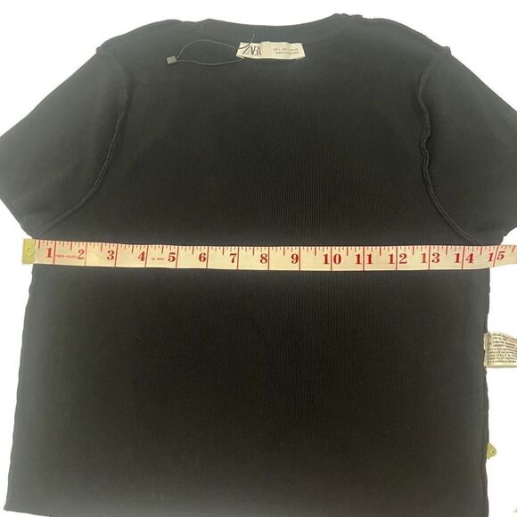 ZARA Black Crew Neck Viscose Blend Cropped Short Sleeve Top Size L - Picture 10 of 13